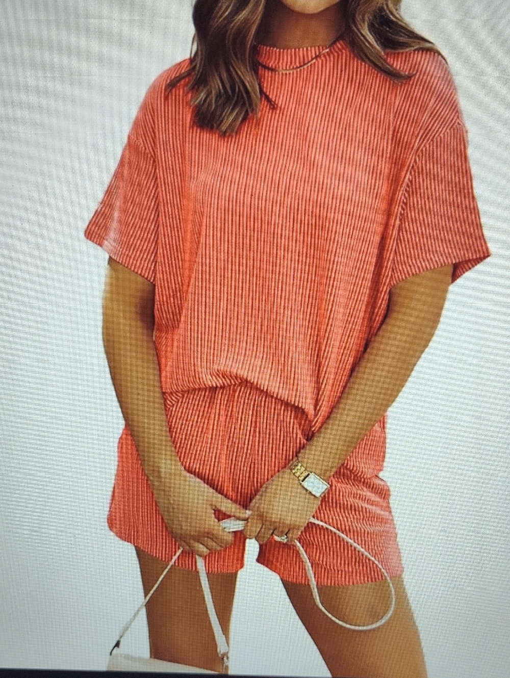 Ribbed Short Sleeve Top and Shorts Set - Coral